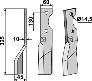 Dent rotative 325x60mm, gauche