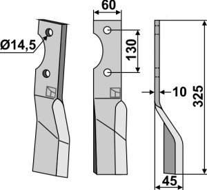 Dent rotative 325x60mm, droit
