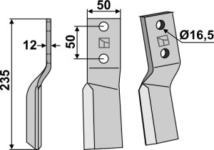 Dent rotative 235x50mm, gauche