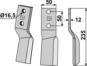 Dent rotative 235x50mm, droit