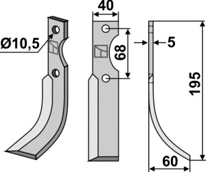 Freesmes 195x40mm, rechts