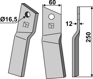 Dent rotative 250x60mm, droit