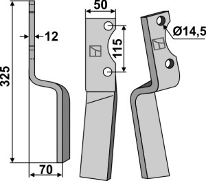 Dent rotative 235x50mm, gauche