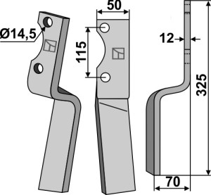 Dent rotative 325x50mm, droit