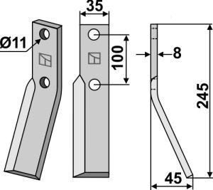 Dent rotative 245x35mm, droit