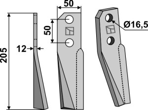 Dent rotative 205x50mm, gauche