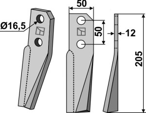 Dent rotative 205x50mm, droit