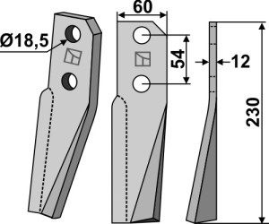 Dent rotative 230x60mm, droit