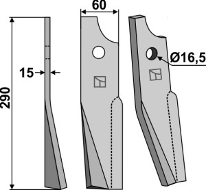 Dent rotative 290x60mm, gauche
