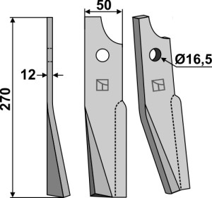 Dent rotative 270x50mm, gauche
