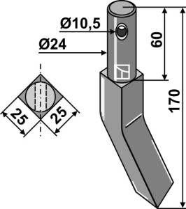 Dent rotative 170mm, droit