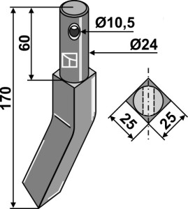 Dent rotative 170mm, gauche