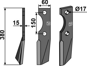 Dent rotative 380x60mm, gauche