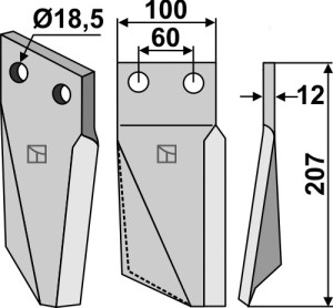 Dent rotative 207x100mm, droit