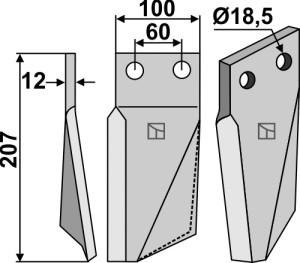Dent rotative 207x100mm, gauche