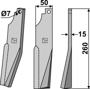 Dent rotative 260x50mm, droit