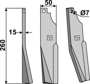 Dent rotative 260x50mm, gauche