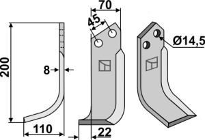 Freesmes 200x70mm, links