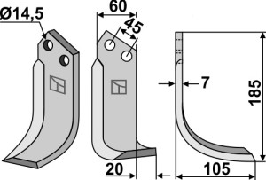 Freesmes 185x60mm, rechts