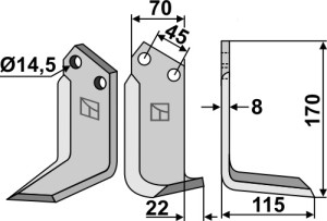 Freesmes 170x70mm, rechts