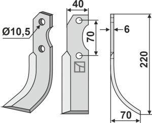 Freesmes 220x40mm, rechts