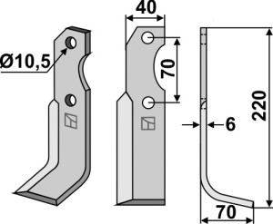 Freesmes 220x40mm, rechts