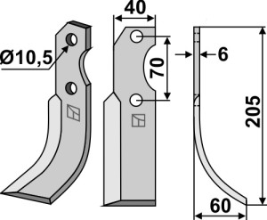 Freesmes 205x40mm, rechts