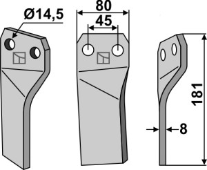 Rotortanden 181x80mm, rechts