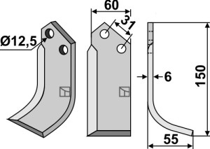 Freesmes 150x60mm, rechts