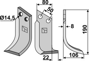Freesmes 190x80mm, rechts