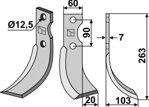 Freesmes 263x60mm, rechts