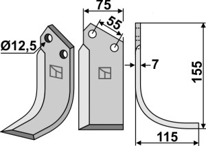 Freesmes 155x75mm, rechts
