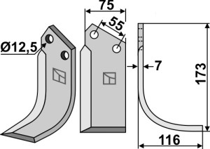 Freesmes 173x75mm, rechts
