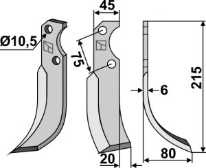 Freesmes 215x45mm, rechts