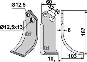Freesmes 187x60mm, rechts