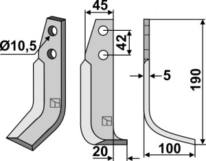 Freesmes 190x45mm, rechts