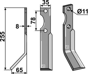 Dent rotative 255x35mm, gauche