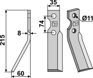 Dent rotative 215x35mm, gauche