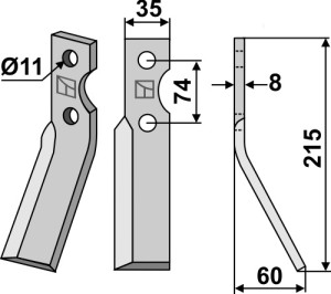 Dent rotative 215x35mm, droit