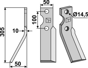 Dent rotative 305x50mm, gauche