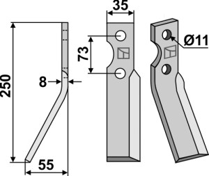 Dent rotative 250x35mm, gauche