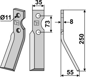 Dent rotative 250x35mm, droit