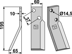 Dent rotative 195x60mm, gauche