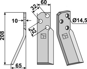 Dent rotative 208x60mm, gauche