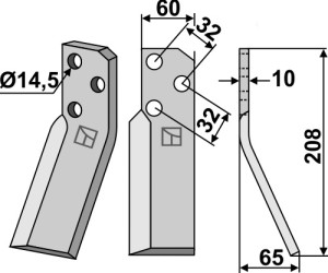 Dent rotative 208x60mm, droit