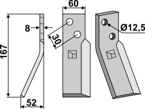 Dent rotative 167x60mm, gauche