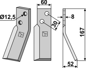Dent rotative 167x60mm, droit
