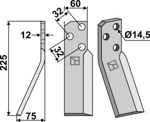 Dent rotative 225x60mm, gauche