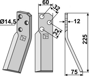 Dent rotative 225x60mm, droit
