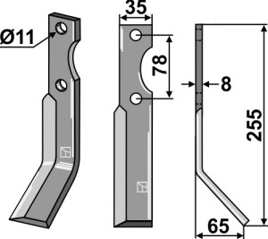Dent rotative 255x35mm, droit